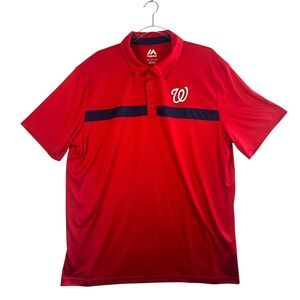 Majestic Mens Washington Nationals Polo Shirt Red Blue Stripe MLB‎ Golf 2XL